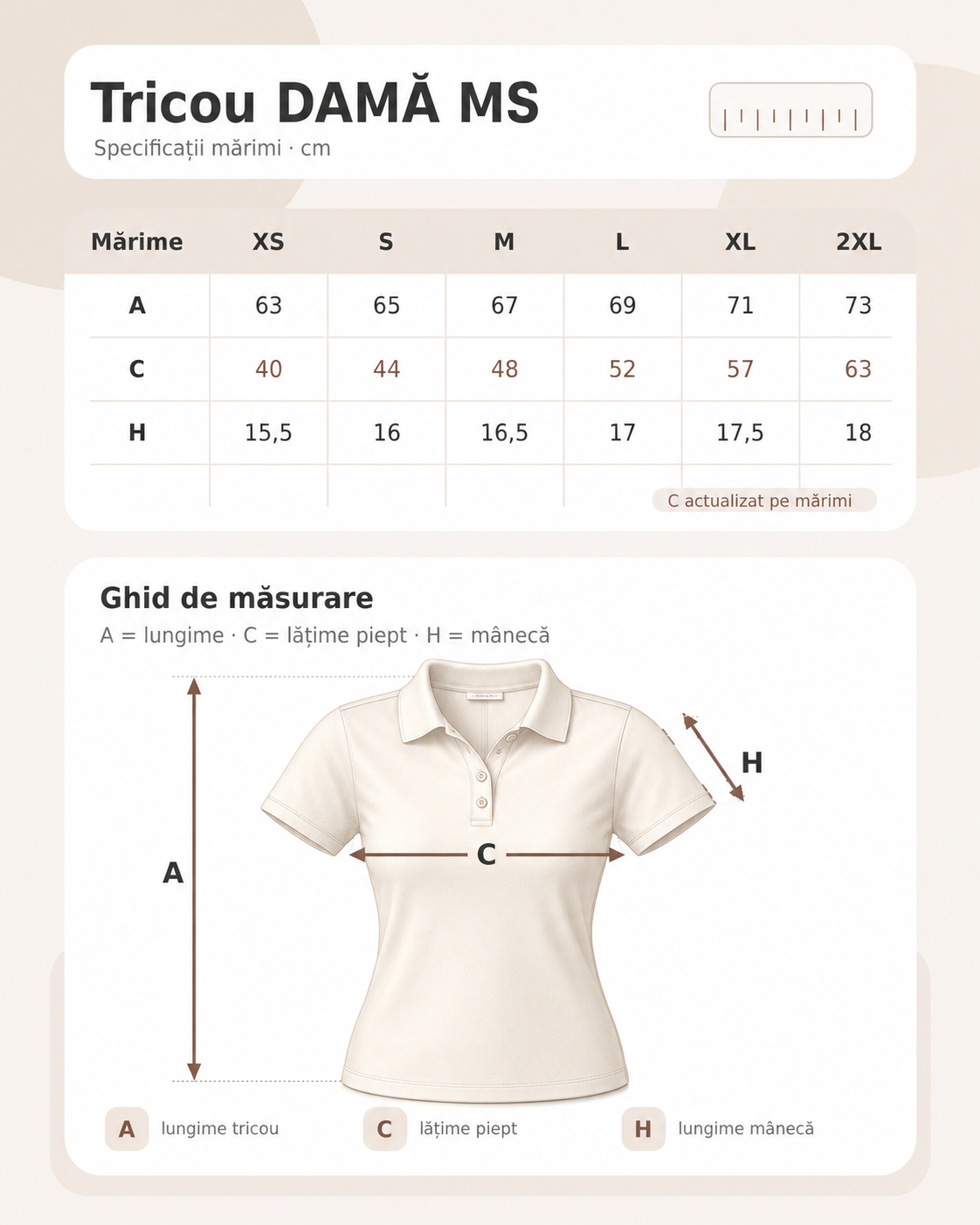 Tabel de mărimi pentru Set Bluză Polo Pique - Ambulanță Damă